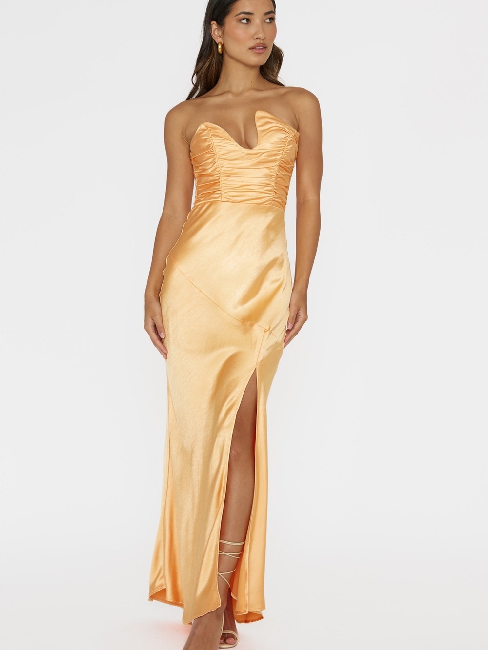 Soft Orange Strapless Satin Maxi Dress - S - NWT